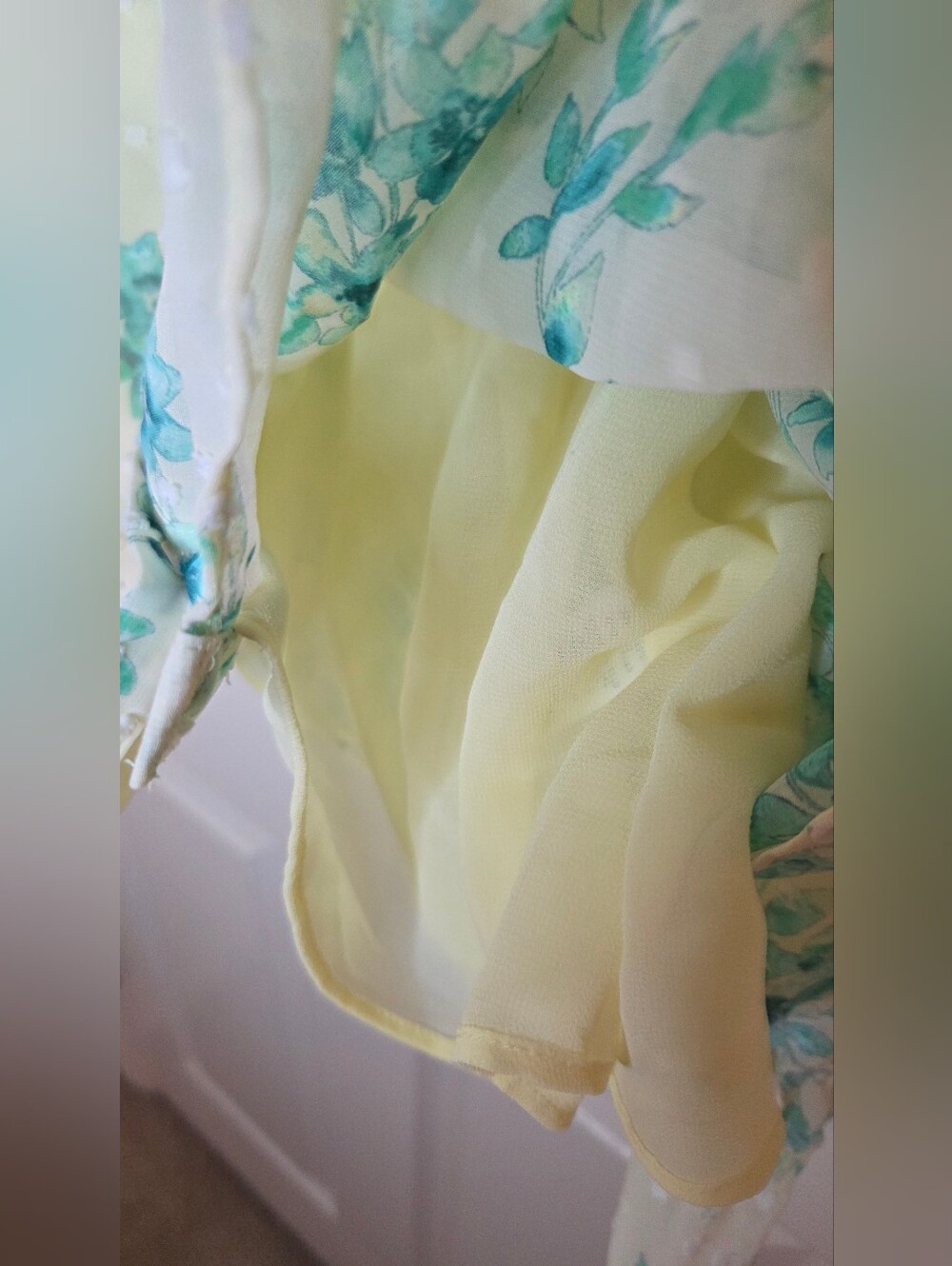 NWT CeCe L Swiss Dot Floral Ruffle Yellow Teal Blouse Shirt Romantic Lined Lslv - Picture 9 of 11